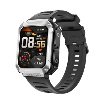 Rainbuvvy T93 silver Smart Watch Headset TWS 4GB Memory Wireless Temperature Bluetooth Call 1.96 Inch Sport Music Earphone Men Women Clock Phone
