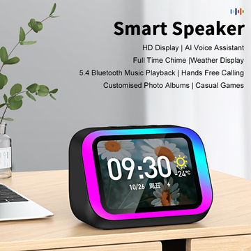 Intelligent Large Screen Bluetooth  Clock Screen Temperature Display Control Table Speaker FM
