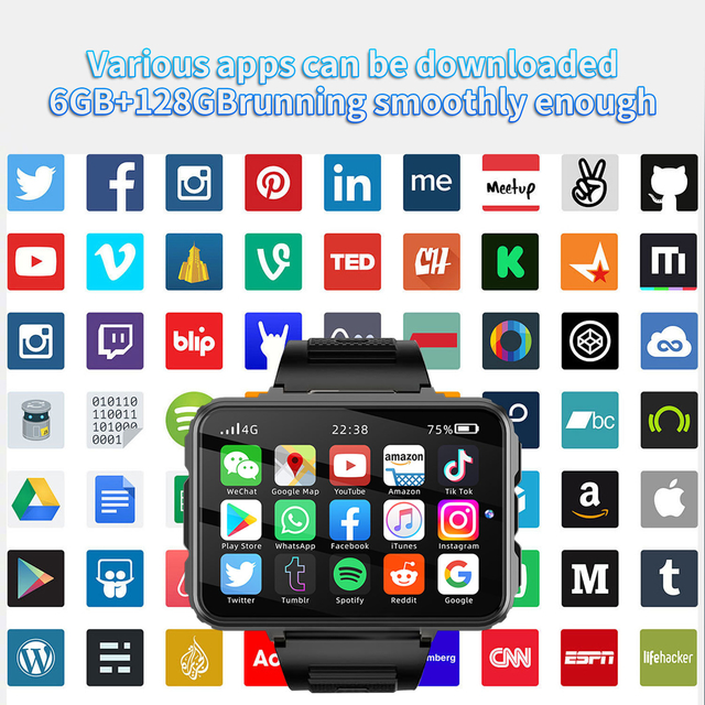 VP999 Smart Watch 6 128GB Memory Heart Rate Support Android OS 1500 mAh Battery Video 4G WiFi GPS APP Dual Camera