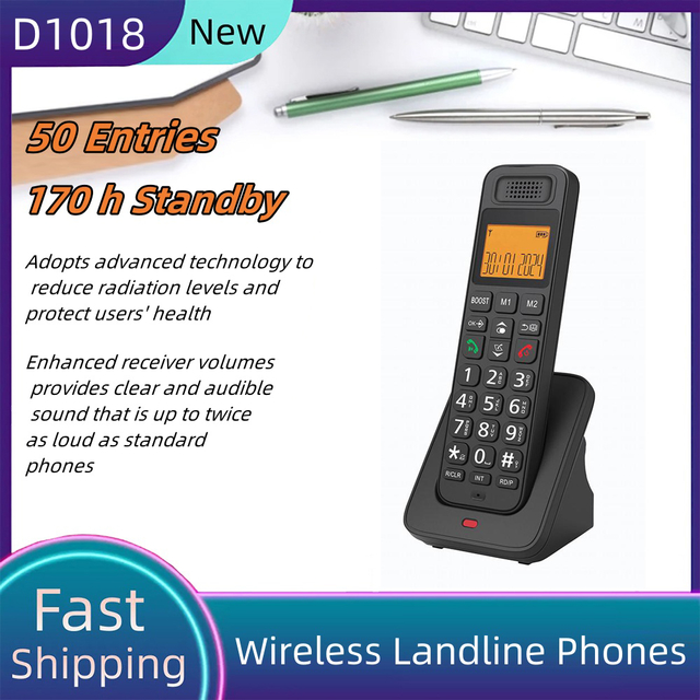 D1018 Low Radiation LCD Wireless Fixed Phone with Hands Free Call Function for Office or Home