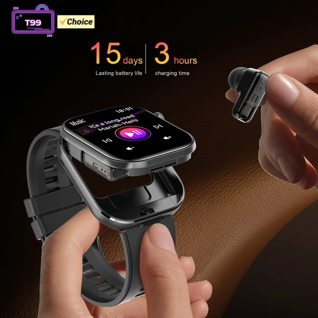 T99 TWS Smart Watch Wireless Earbuds BT5.0 Bluetooth Call IP67 Waterproof  300mAh